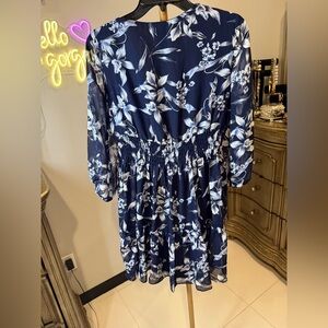 Taylor Blue and White Ruffled Wrap Sundress